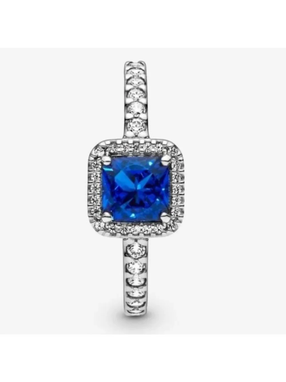 Pandora Blue Square Sparkle Halo Ring 198863c02 size 56